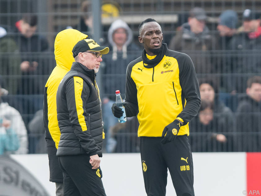 Usain Bolt mit Dortmund-Trainer Peter Stöger