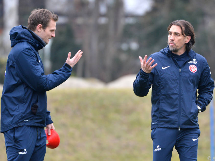 Der damalige Mainz-Trainer Schmidt (r) und Co-Trainer Svensson