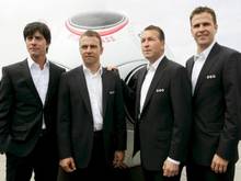 Ein eingespieltes Team: Joachim Löw, Hans-Dieter Flick, Andreas Köpke und Oliver Bierhoff (v.l.). Foto: Matthias Schrader