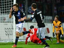Zlatko Dedic (l.) erzielte das 1:0 für die Frankfurter gegen Heidenheim