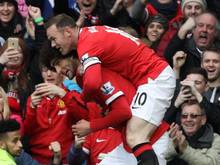 Kapitän Wayne Rooney und Marouane Fellaini feiern den klaren Sieg gegen Tottenham