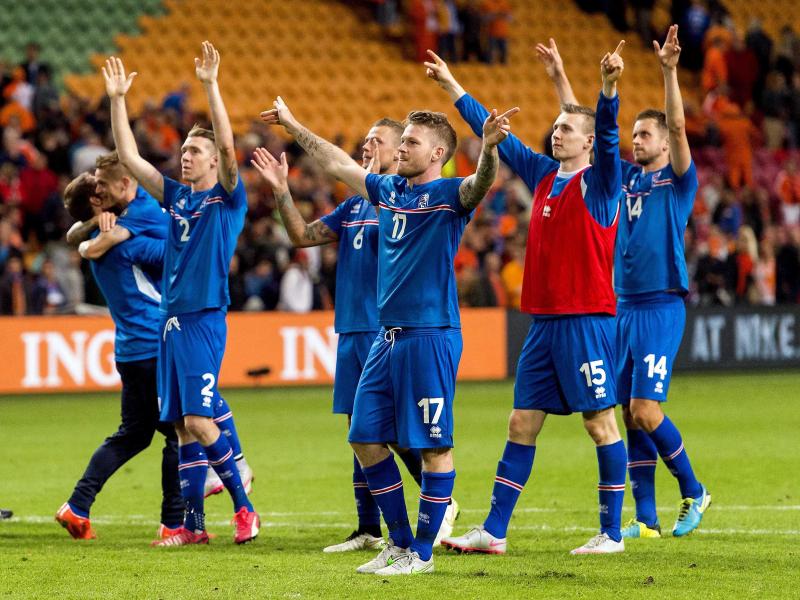 Die Isländer feiern den 1:0-Erfolg in den Niederlanden
