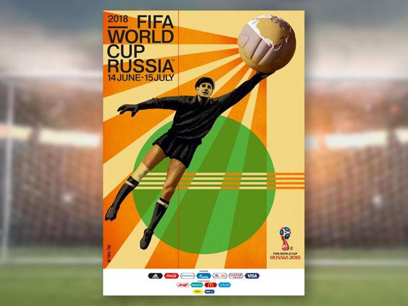 Russisches Fußball-Idol: Torwart Lev Yashin wirbt auf dem offiziellen Poster für die WM 2018 in Russland