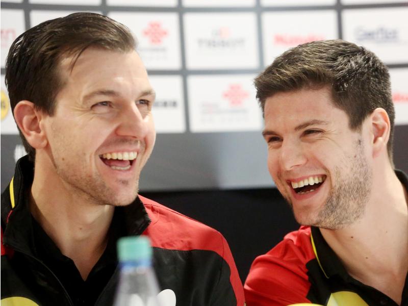 Auf der Teilnehmerliste für den World Cup im November: Timo Boll (l) und Dimitrij Ovtcharov. Foto: Roland Weihrauch/dpa Auf der Teilnehmerliste für den World Cup im November: Timo Boll (l) und Dimitrij Ovtcharov. Foto: Roland Weihrauch/dpa