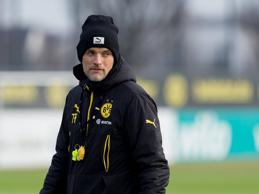 Thomas Tuchel, trainer van Borussia Dortmund, bereidt zijn ploeg voor voor de topper tegen RB Leipzig. (01-02-2017)