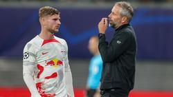 RB Leipzigs Stürmer Timo Werner und Trainer Marco Rose gerieten kurz aneinander