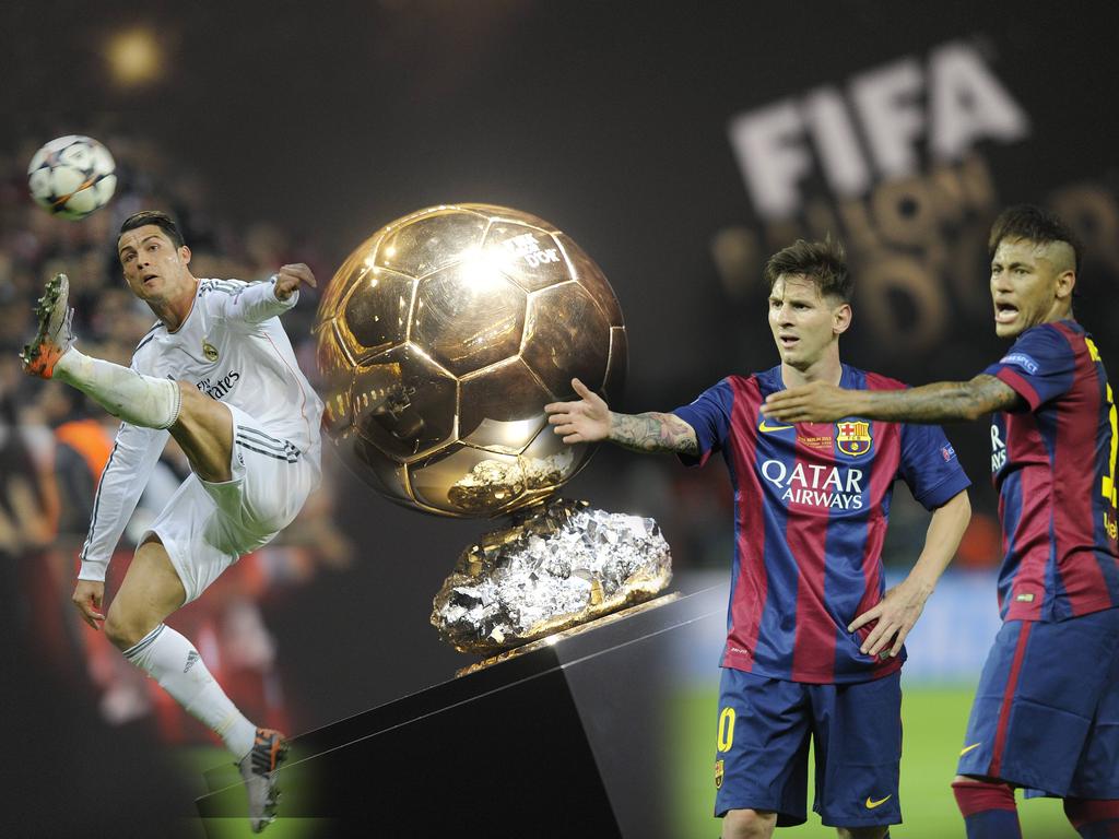 Cristiano Ronaldo, Lionel Messi und Neymar (v.l.n.r.) kämpfen um den Ballon d'Or'