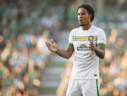 Virgil van Dijk tijdens een vriendschappelijke wedstrijd van Celtic tegen Rapid Wien (06-07-14)