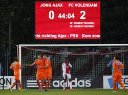 FC Volendam viert de 0-3 tijdens Jong Ajax - FC Volendam. (22-8-2014)