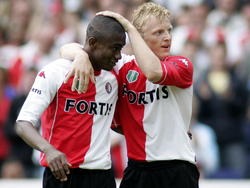 Dirk Kuyt (r.) en Salamon Kalou (l.) zijn het koningskoppel van Feyenoord. (22-05-2005)