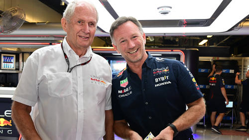 Helmut Marko und Christian Horner lachen gemeinsam