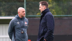Cheftrainer Torsten Lieberknecht (l.) und Sportdirektor Marcel Klos vom 1. FC Kaiserslautern