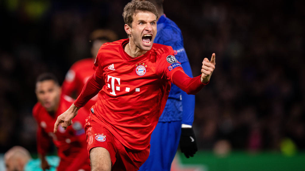 Thomas Müller celebra un tanto ante el Chelsea.