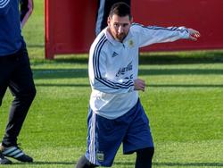 Messi en un entrenamiento con la Albiceleste.