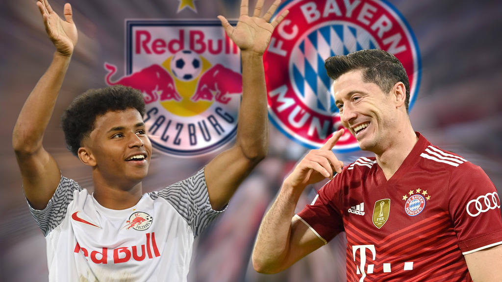 Karim Adeyemi (l.) trifft auf den großen FC Bayern mit Robert Lewandowski