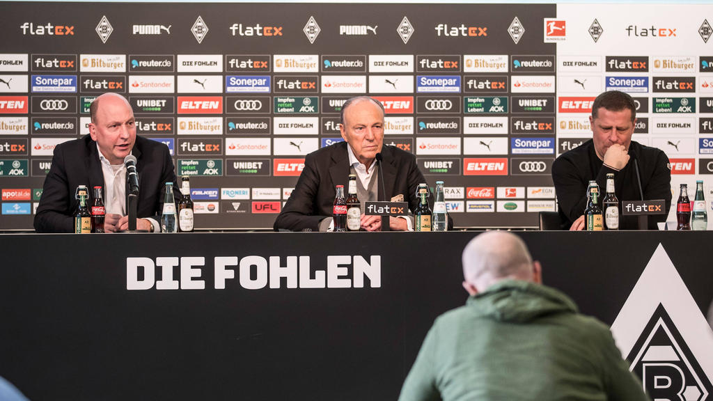 Gladbach-Boss Rolf Königs (M.) neben Ex-Sportchef Max Eberl (r.) Gladbach-Boss Rolf Königs (M.) neben Ex-Sportchef Max Eberl (r.)