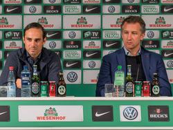 Werder-Coach Nouri (l.) und Sportchef Baumann wollen wieder Punkte einfahren