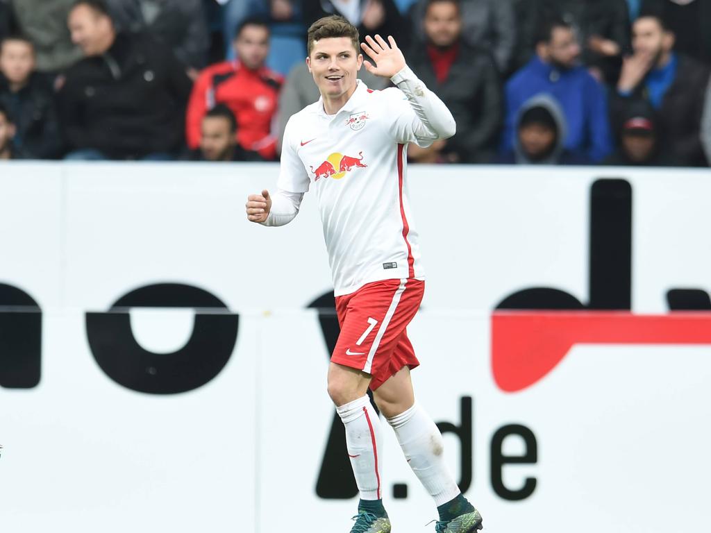 Marcel Sabitzer jubelt über sein Siegestor für RB Leipzig