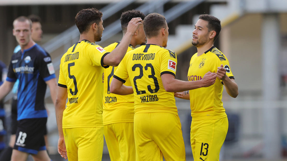 Hakimi, Sancho und Hazard trafen für den BVB, Guerreiro jubelt mit Hakimi, Sancho und Hazard trafen für den BVB, Guerreiro jubelt mit