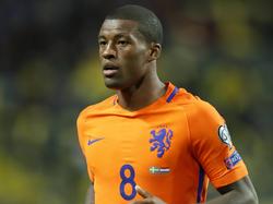 Georginio Wijnaldum heeft een basisplaats bij het Nederlands elftal dat het in de WK-kwalificatie opneemt tegen Zweden. (06-09-2016)