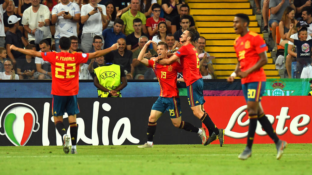 Dani Olmo celebra un gol en la Eurocopa Sub-21.