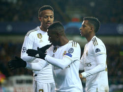 Vinicius celebra un tanto en la Liga de Campeones.