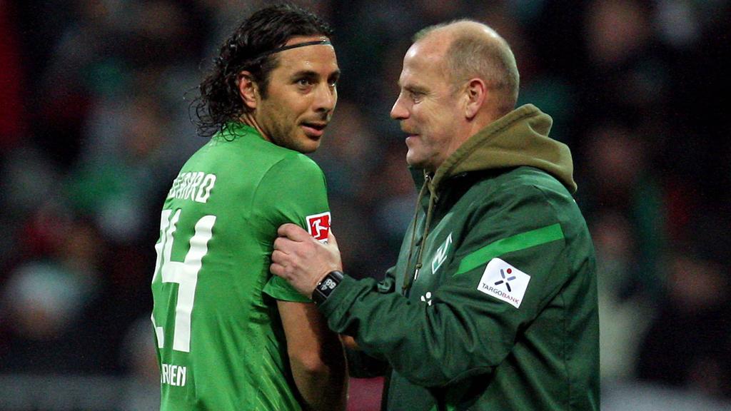 Arbeiteten bei Werder Bremen zusammen: Thomas Schaaf (r.) und Claudio Pizarro