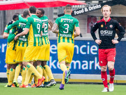 Kevin Jansen doet het weer. De middenvelder van ADO Den Haag scoorde al tegen Feyenoord en Roda JC en schiet de bal ook tegen SBV Excelsior tegen de touwen. (14-02-2016)
