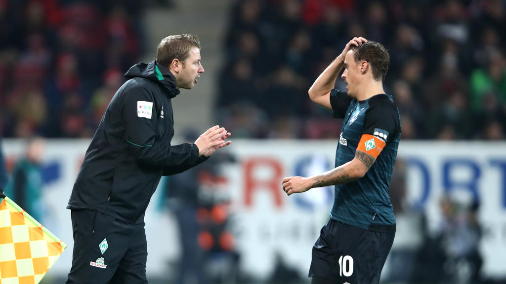 Werder-Coach Florian Kohfeldt setzt auf Max Kruse (re.)