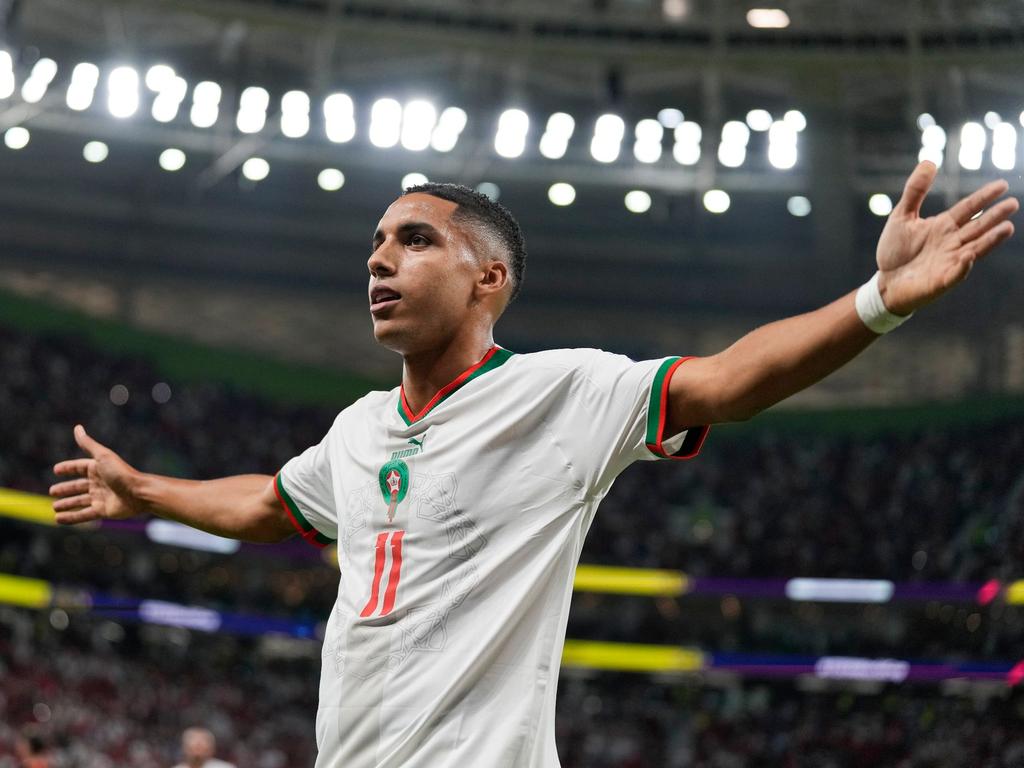 Moroccan Abdelhamid Sabiri celebrates after scoring during a soccer game between Belgium s national Moroccan Abdelhamid Sabiri celebrates after scoring during a soccer game between Belgium s national