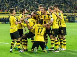 Celebración del Dortmund en el primer gol del partido, obra de Aubameyang. (Foto: Imago)