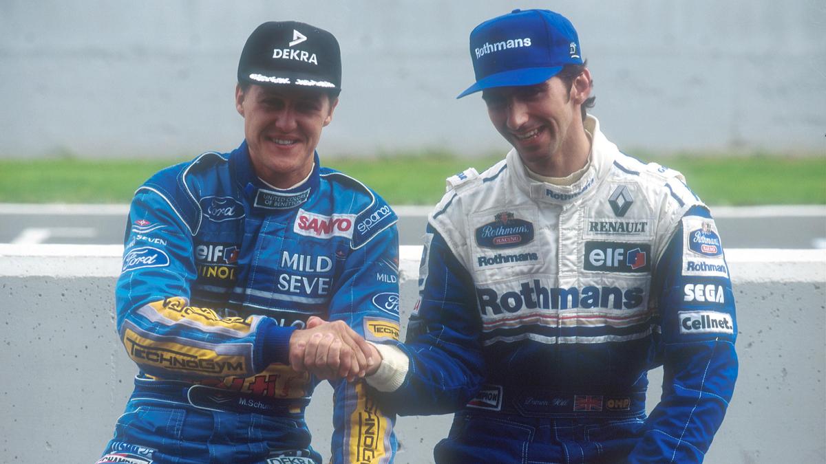 Michael Schumacher landete meist vor Damon Hill (re.) Michael Schumacher landete meist vor Damon Hill (re.)