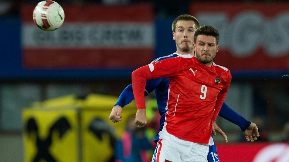 Marco Djuricin (Nr. 9) lief zwei Mal für Österreich auf Marco Djuricin (Nr. 9) lief zwei Mal für Österreich auf