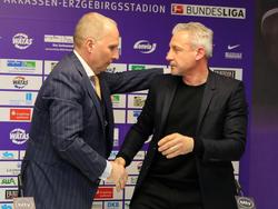 Erzgebirge Aue um Präsident Leonhardt (l.) trennte sich von Coach Pavel Dotchev