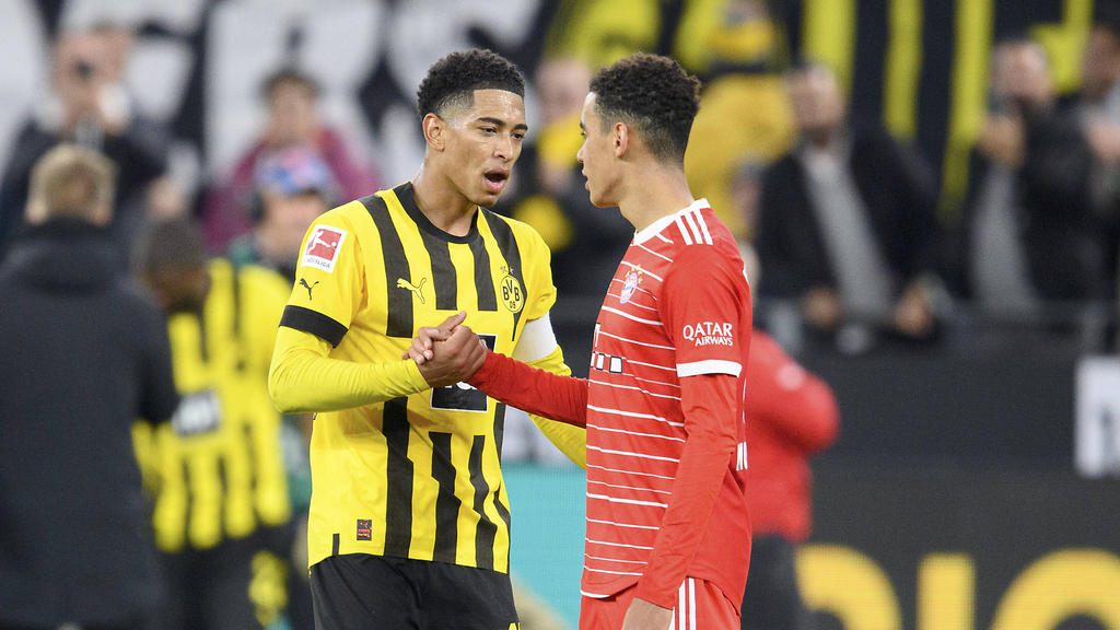 Jamal Musiala vom FC Bayern (r.) und BVB-Star Jude Bellingham sind Kumpels