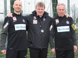 Das interimistische Trainerteam der Austria: Christoph Glatzer, Chefcoach Andreas Ogris und Robert Sara