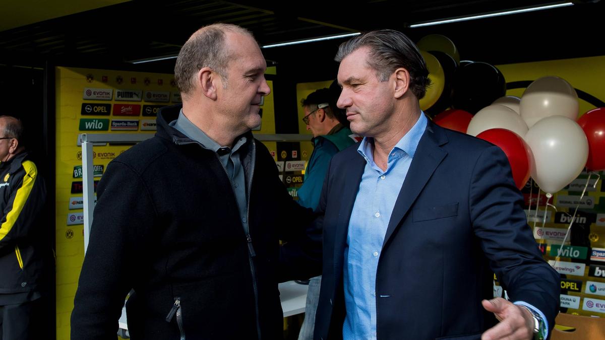 BVB-Boss Michael Zorc (r.) und Jörg Schmadtke vom VfL Wolfsburg BVB-Boss Michael Zorc (r.) und Jörg Schmadtke vom VfL Wolfsburg