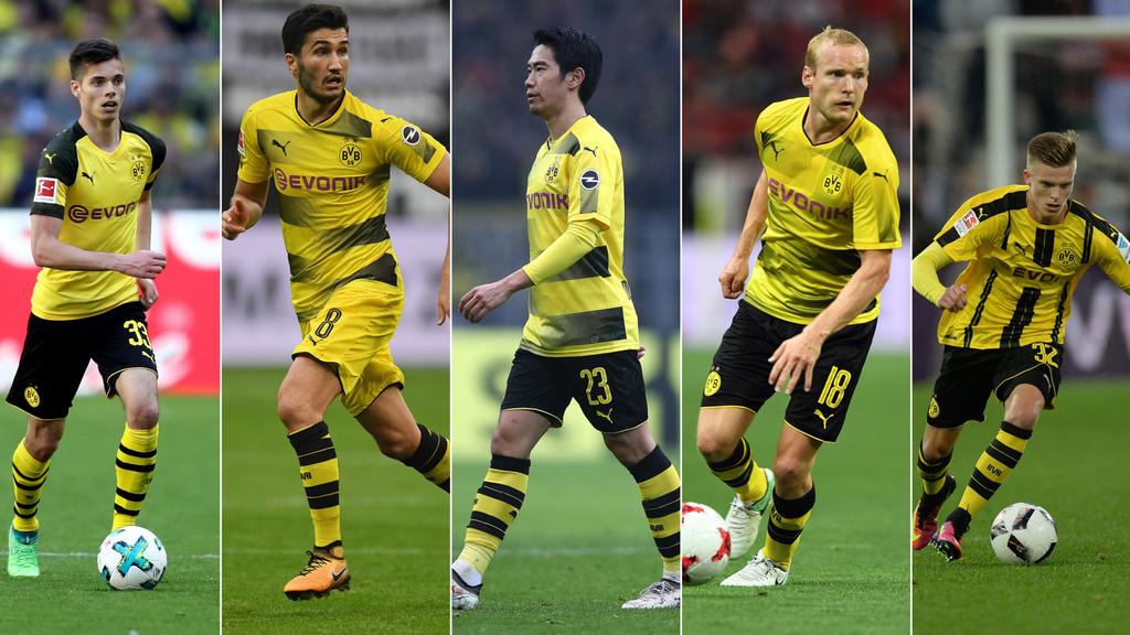 BVB-Streichkandidaten (v.l.): Julian Weigl, Nuri Sahin, Shinji Kagawa, Sebastian Rode, Dzenis Burnic