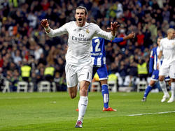 Gareth Bale kan juichen tijdens het competitieduel Real Madrid - Deportivo La Coruña. (09-01-2016)