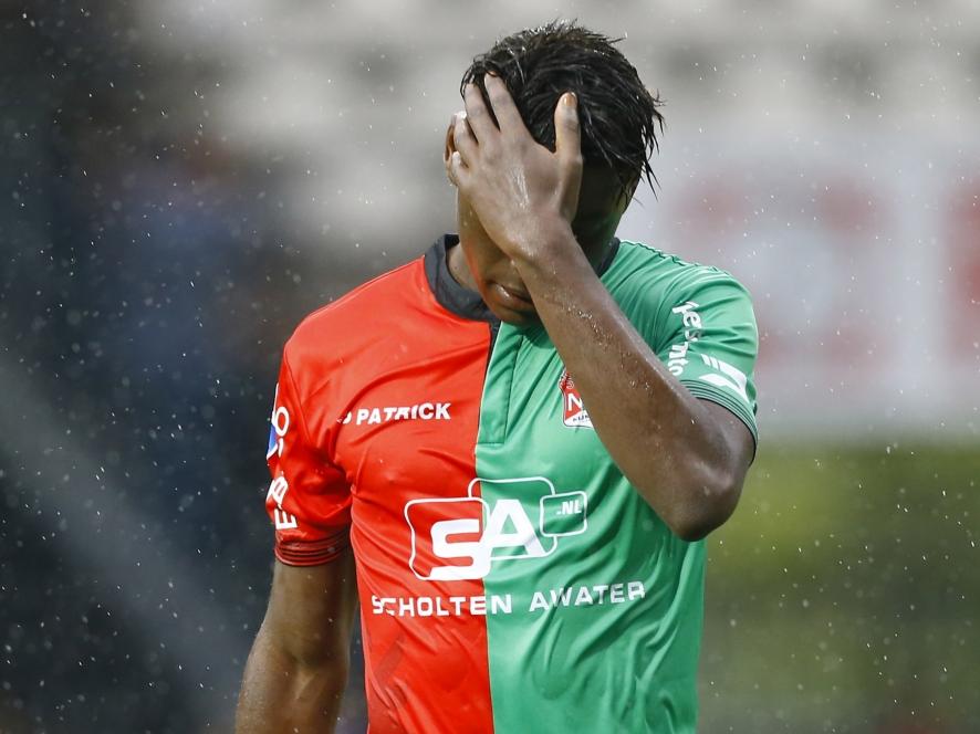 Anthony Limbombe baalt na afloop van het competitieduel Heracles Almelo - NEC Nijmegen. (16-08-2015)