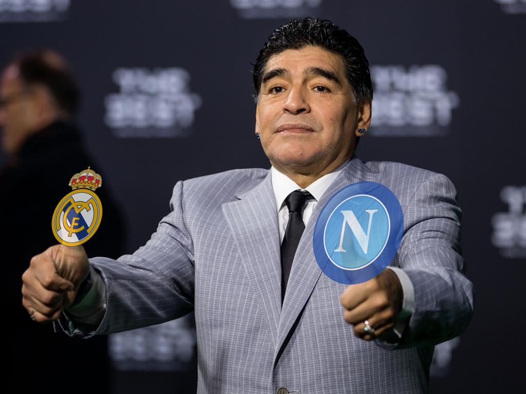 Diego Maradona antes del cruce de octavos entre Madrid y Nápoles. (Foto: Getty)