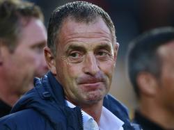 FC Dordrecht-coach Ernie Brandts is opgelucht dat Go Ahead Eagles niet heeft gescoord (23-08-2014).
