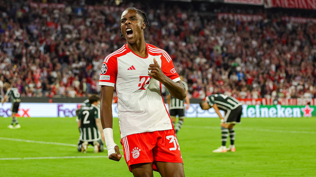 Mathys Tel bejubelt sein Tor für den FC Bayern Mathys Tel bejubelt sein Tor für den FC Bayern