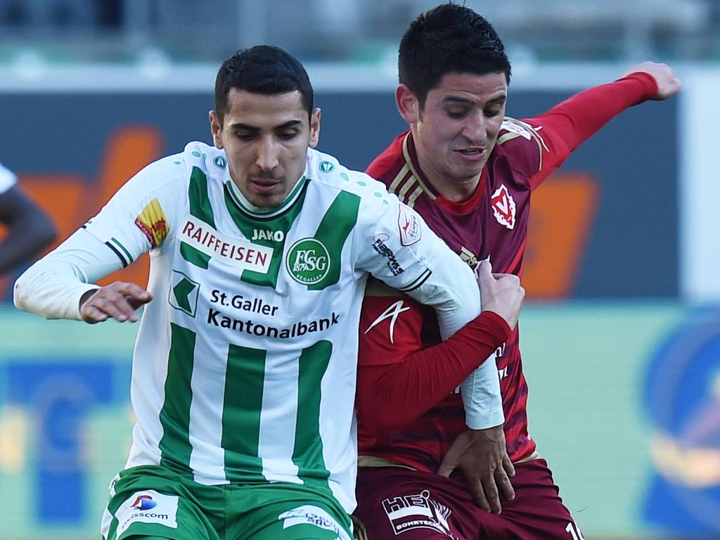 Yannis Tafer (l.) war gegen Vaduz kaum zu halten, erzielte zwei Treffer für St. Gallen