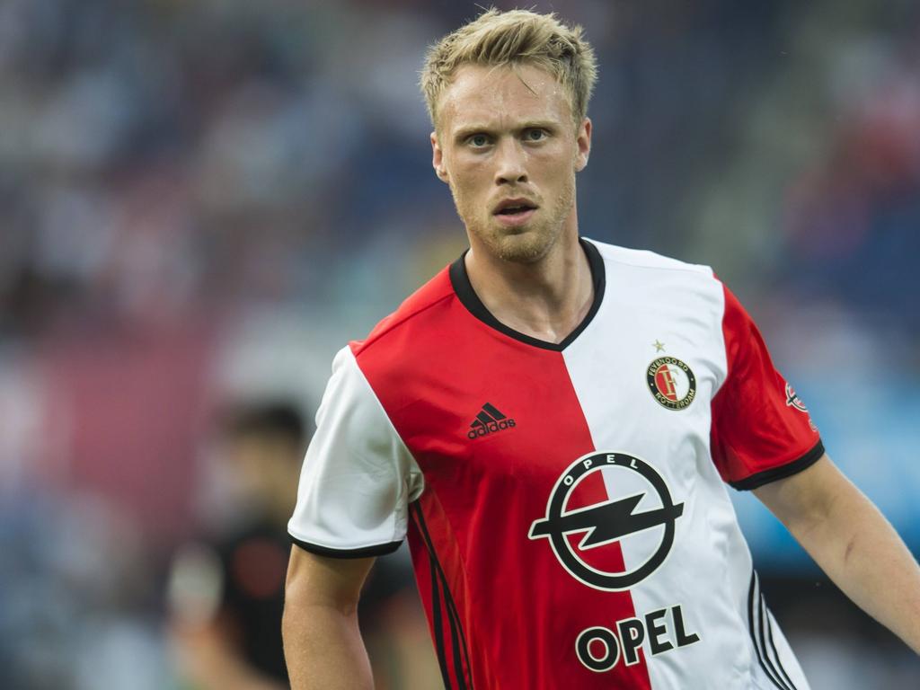 Nicolai Jørgensen is gefocust tijdens het oefenduel Feyenoord - Valencia (23-07-2016).