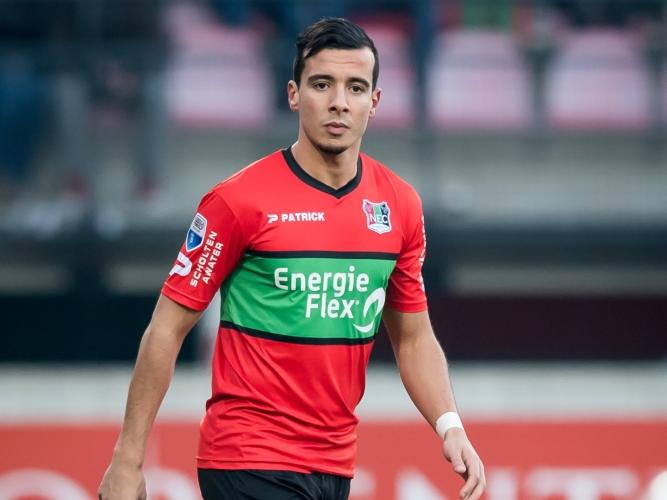 Ali Messaoud debuteert tegen Roda JC in het shirt van NEC. De middenvelder wordt door de Nijmegenaren gehuurd van FC Vaduz. (22-01-2017)