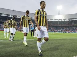 V.l.n.r: Valeri Qazaishvili, Marvelous Nakamba, Dominic Solanke en Lewis Baker druipen af in Rotterdam na de 2-0 nederlaag tegen Feyenoord. 