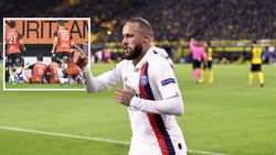 Die Lorient-Spieler bejubelten ihren Siegtreffer gegen PSG im Haaland-Stil (kleines Bild)
