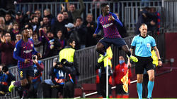 Ousmane Dembélé pega su salto característico tras el gol. (Foto: Getty)