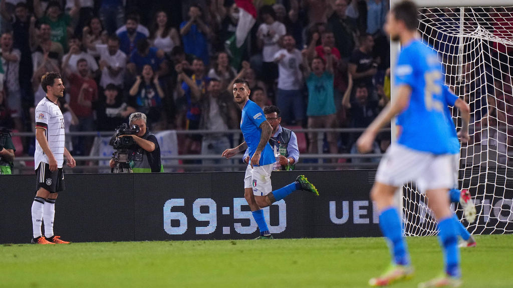 Lorenzo Pellegrini (M.) erzielte Italiens Führung, Joshua Kimmich konnte wenig später ausgleichen Lorenzo Pellegrini (M.) erzielte Italiens Führung, Joshua Kimmich konnte wenig später ausgleichen